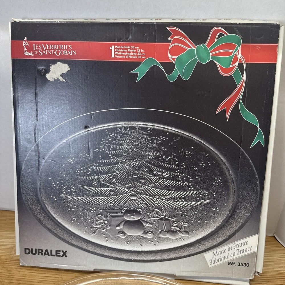 NIB DURALEX Christmas tree platter #3530 FRANCE Les Verreries De Saint Gobain